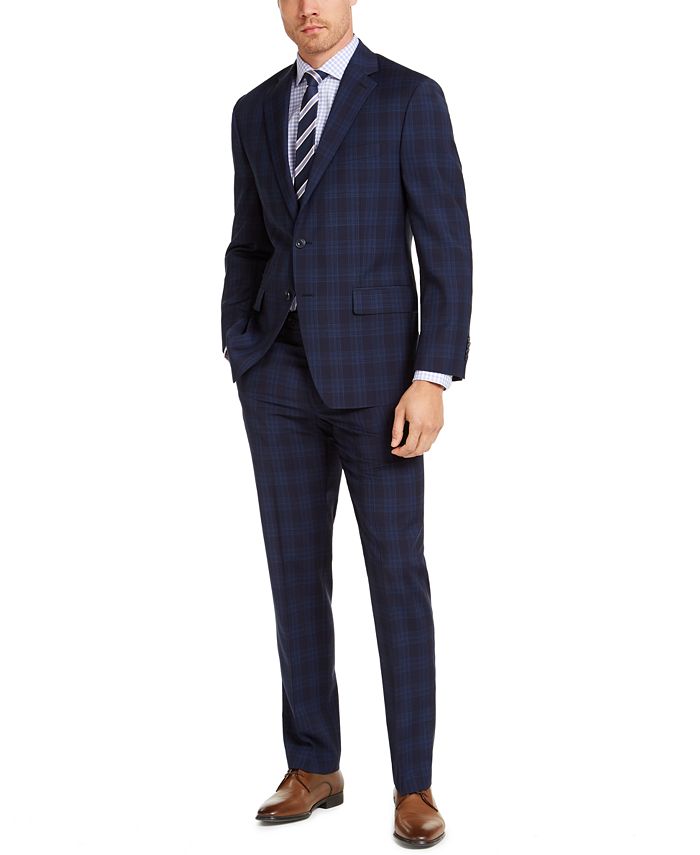 Michael Kors Men's Classic-Fit Airsoft Stretch Navy Blue Plaid Suit  Separates & Reviews - Suits & Tuxedos - Men - Macy's