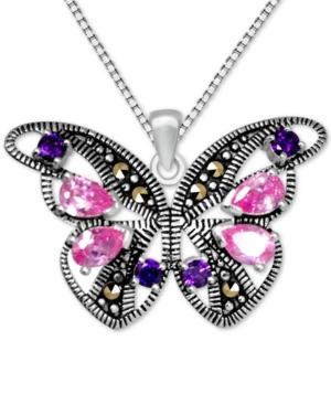 image of Genuine Swarovski Marcasite & Multicolor Crystal Butterfly 18