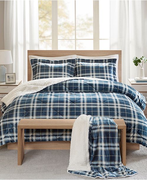 Jla Home Comfort Spaces Aaron 3 Piece Plaid Sherpa Twin Comforter