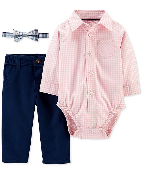 Carter S Baby Boys 3 Pc Cotton Bowtie Gingham Print Bodysuit