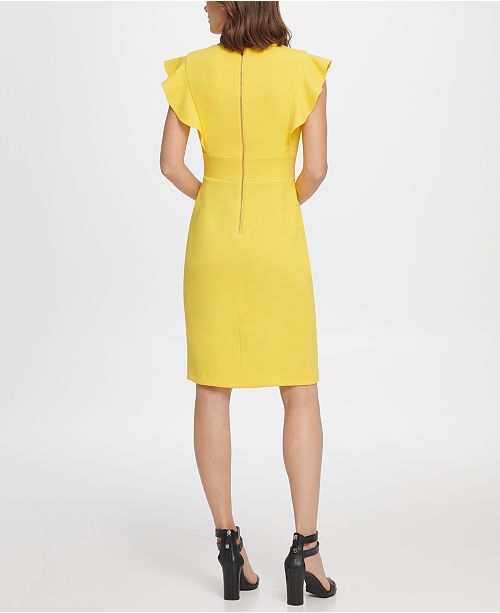 DKNY Women's V-Neck Ruffle Cap Sleeve Sheath Dress Green Size 16