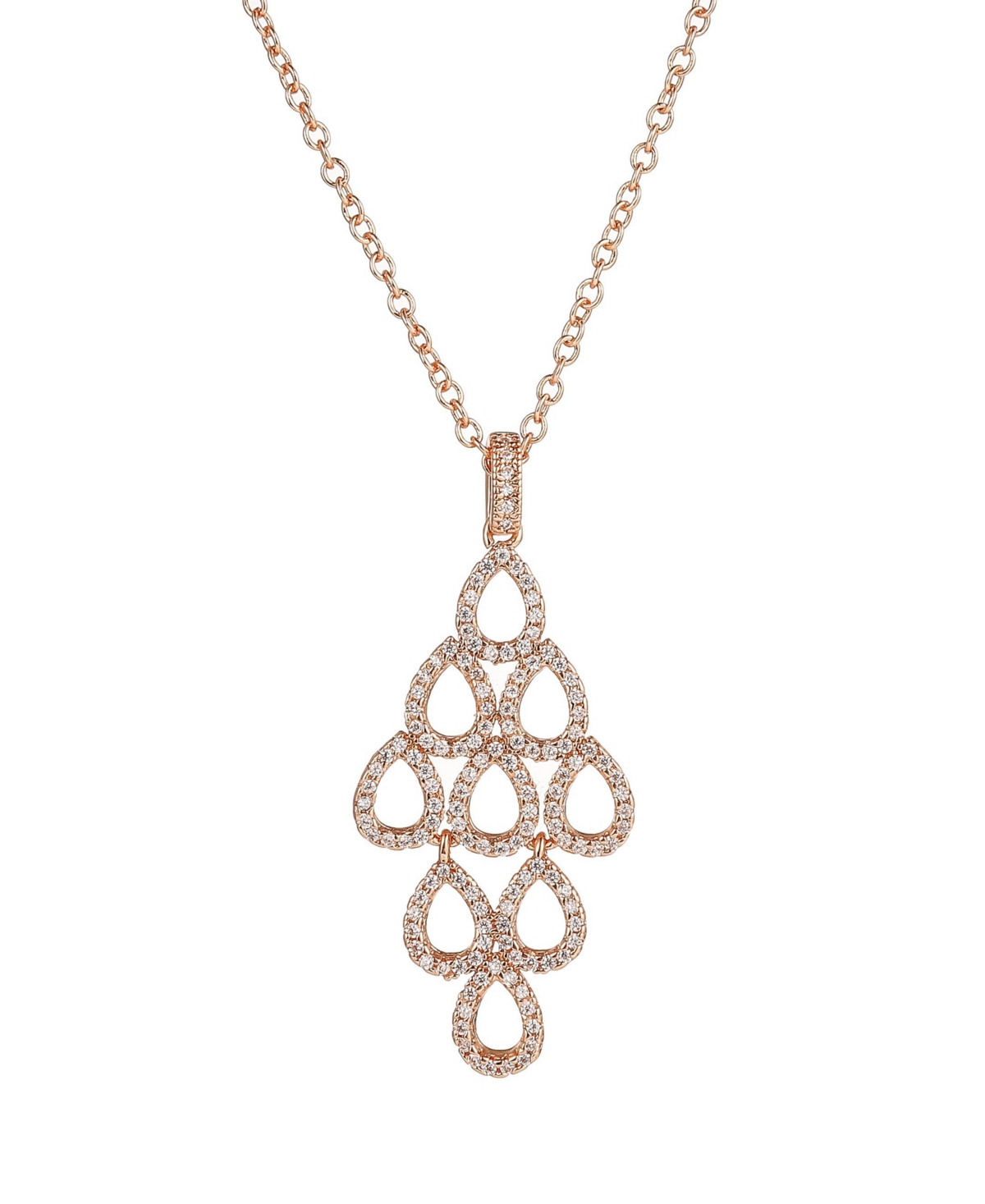 Rose Tone Layered Chandelier Pendant Necklace - Rose