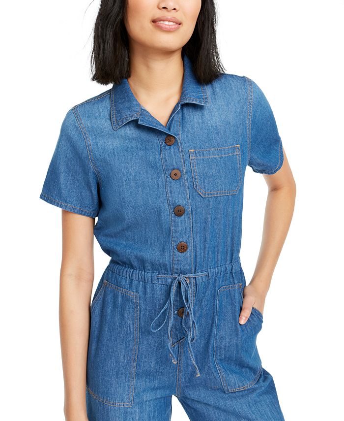 OAT Cotton Denim Drawstring Jumpsuit Macy's