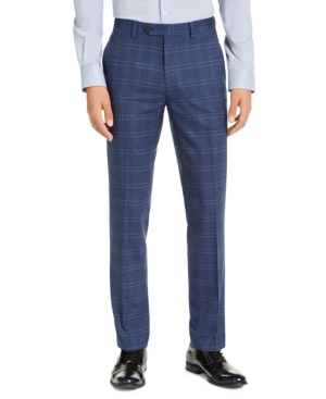 Alfani Men's Slim-Fit Stretch Navy Blue Plaid Suit Pants Created for Macy's