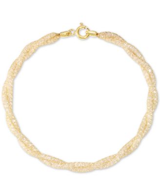 Italian Gold - Cubic Zirconia Braided Toscana Crochet Link Bracelet in 14k Gold