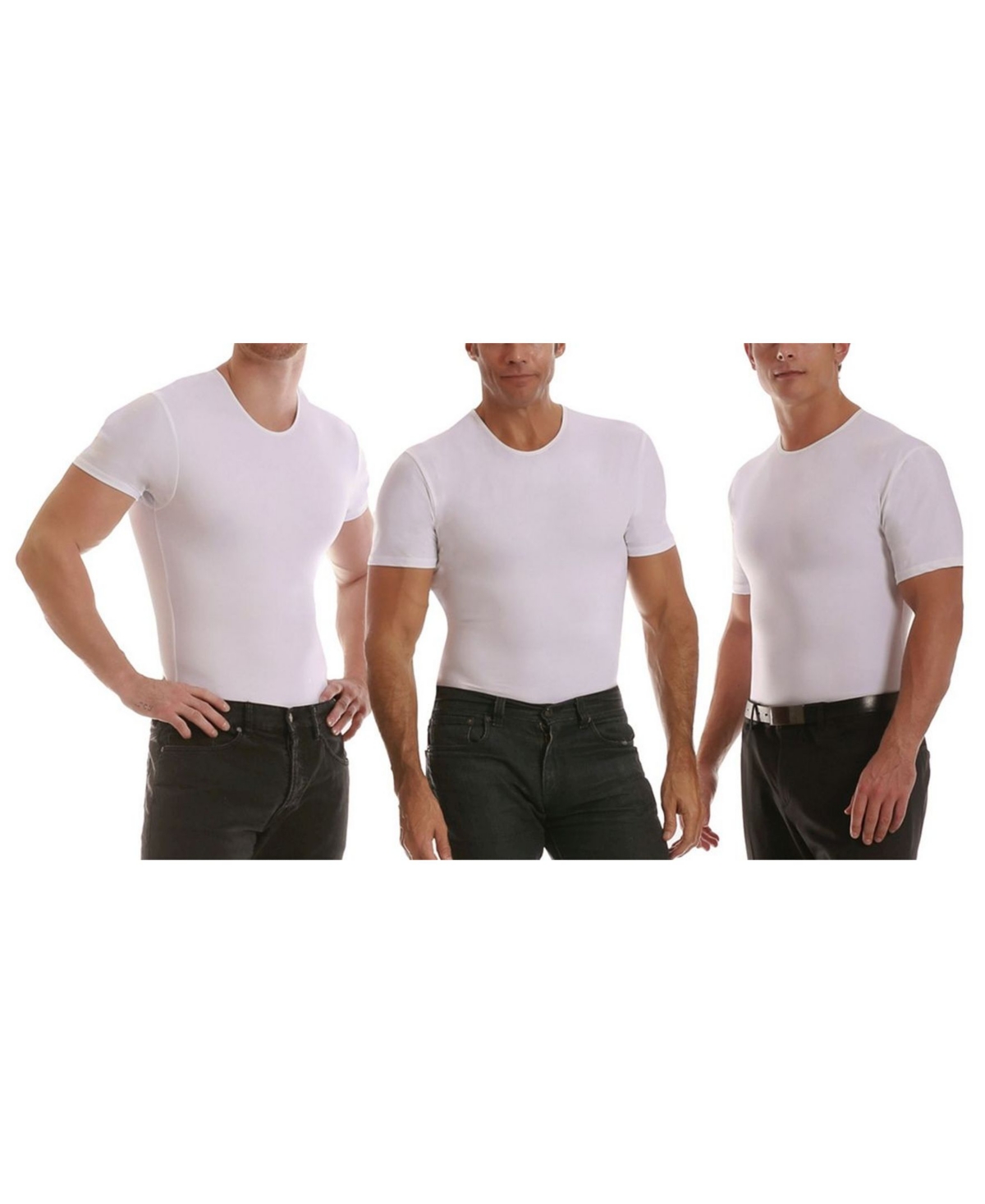 Insta Slim Men's 3 Pack Compression Short Sleeve Crew-Neck T-Shirts - White