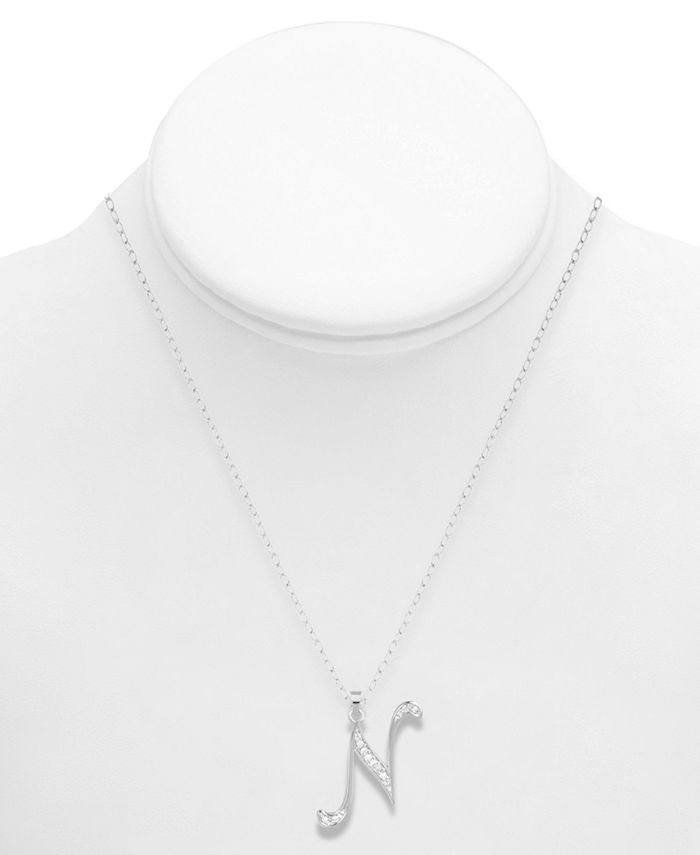 Macy's - Diamond N Initial 18" Pendant Necklace (1/10 ct. t.w.) in Sterling Silver