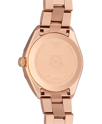 Tissot - Women's Swiss PR 100 Sport Chic T-Classic Diamond (1/20 ct. t.w.) Rose Gold-Tone Stainless Steel Bracelet Watch 36mm