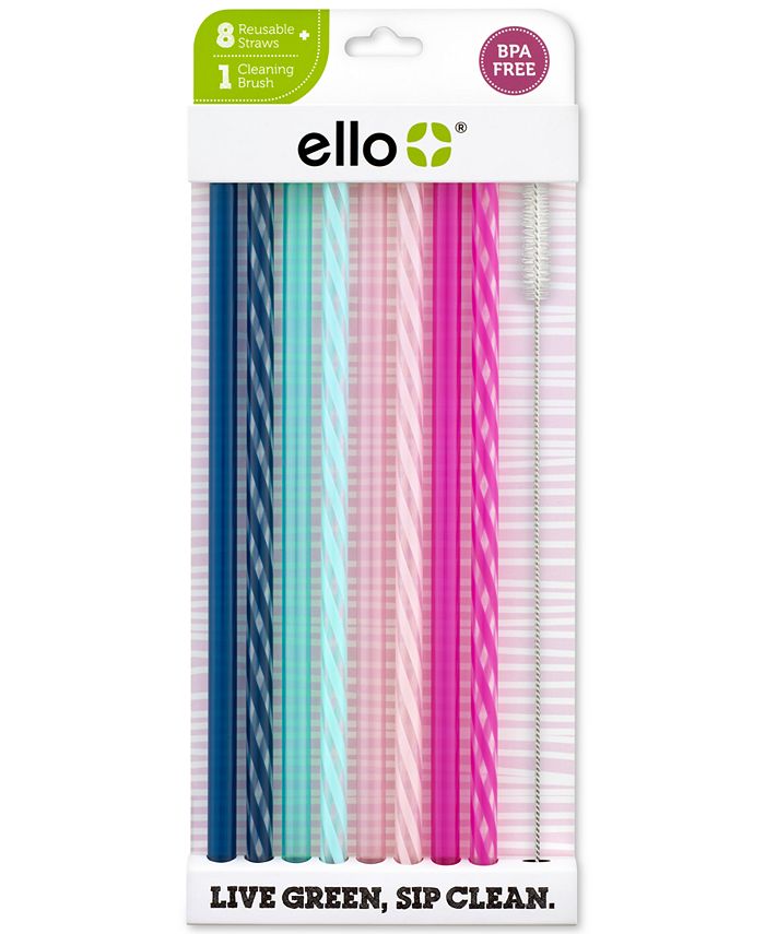 Ello - Impact Reusable Plastic Straws, Set of 8
