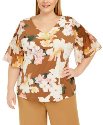 Calvin Klein - Plus Size Printed Flutter-Sleeve Top