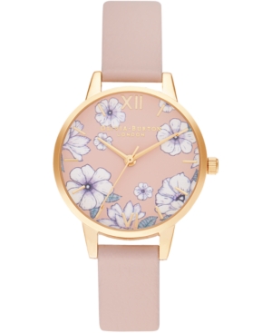 image of Olivia Burton Women-s Groovy Blooms Candy Pink Vegan Leather Strap Watch 30mm