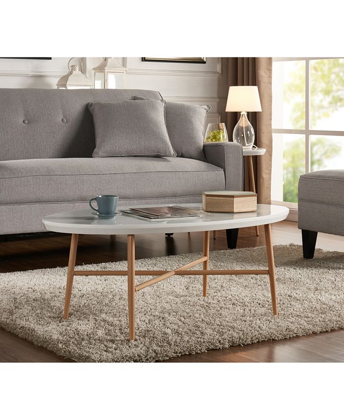 Handy Living Millie White Oval Cocktail Table With Light Oak Metal Legs ...