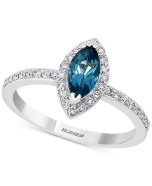 image of Effy London Blue Topaz (5/8 ct. t.w.) & Diamond (1/4 ct. t.w.) Marquise Halo Ring in 14k White Gold