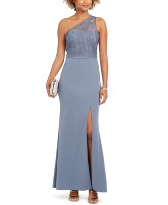 one shoulder lace gown