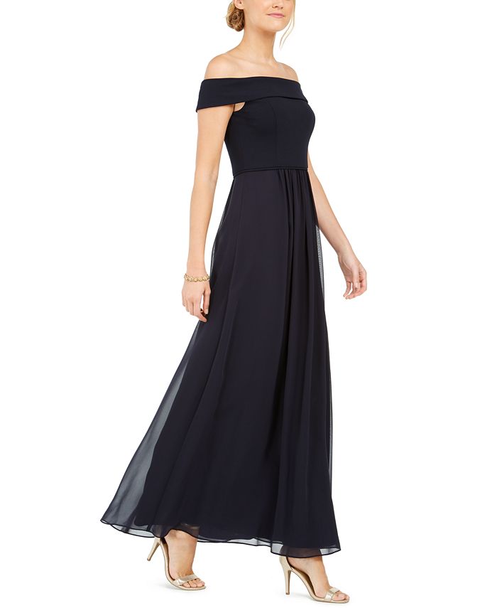 Adrianna Papell Off-The-Shoulder Chiffon Gown - Macy's