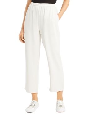 EILEEN FISHER SYSTEM SILK PULL-ON STRAIGHT ANKLE PANTS
