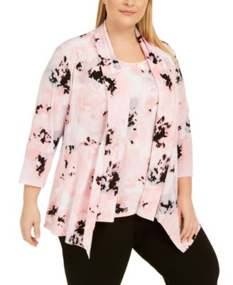 Kasper - Plus Size Printed Open-Front Sweater