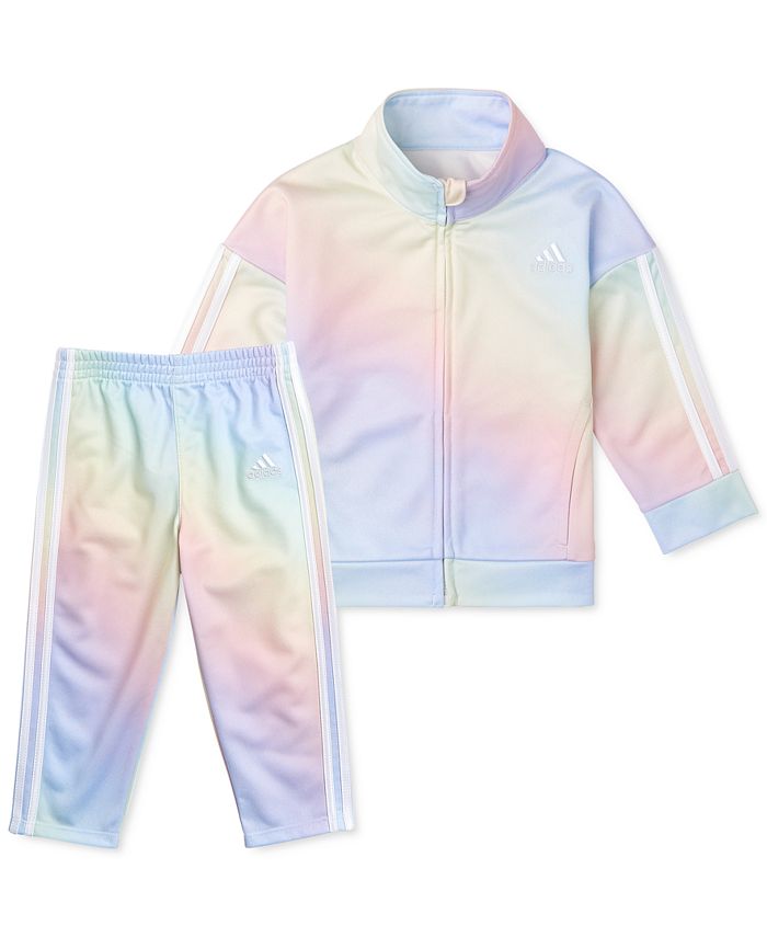 adidas Little Girls 2-Pc. Iridescent-Print Tricot Jacket & Jogger Pants ...