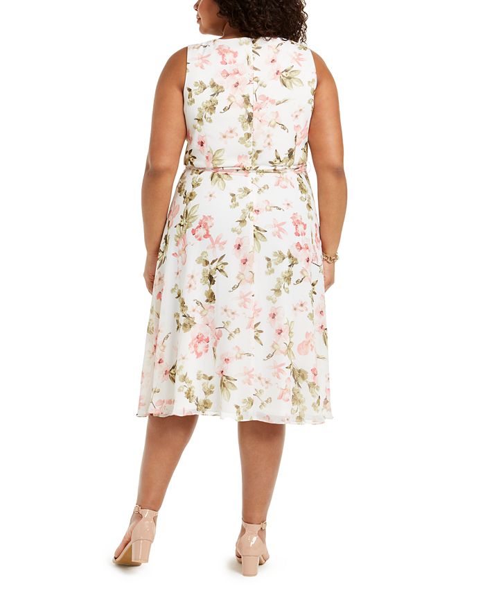 Jessica Howard Plus Size Pleated-Neck Belted Dress & Reviews - Dresses ...