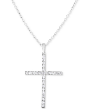 image of Forever Grown Diamonds Lab-Created Diamond Cross Pendant Necklace (1/2 ct. t.w.) in Sterling Silver