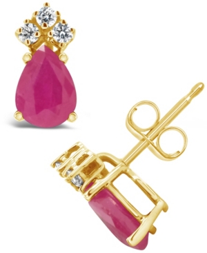 MACY'S RUBY (1-9/10 CT. T.W.) AND DIAMOND (1/8 CT. T.W.) STUD EARRINGS IN 14K YELLOW GOLD 