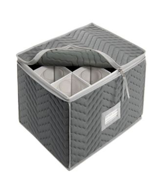 Richards Homewares China Storage Chest, For Upto 12-Cups, Quilted Micro Fiber-Natural