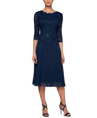 Alex Evenings Sequined Lace Contrast Dress & Reviews - Dresses - Women ...