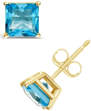 image of Princess-cut Gemstone Stud Earrings in 14K Yellow Gold