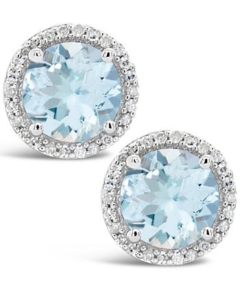 Macy's - Aquamarine (2-1/2 ct. t.w.) and Diamond (1/6 ct. t.w.) Stud Earrings in Sterling Silver