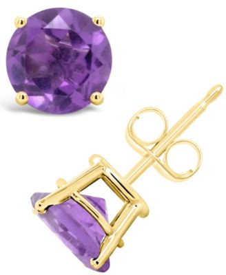 Round-Cut Gemstone Stud Earrings in 14K Yellow Gold