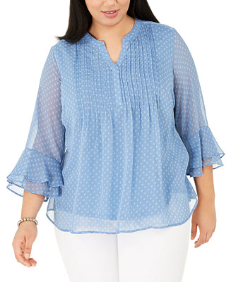 Charter Club Plus Size Pleated Chiffon Blouse, Created for Macy's - Macy's