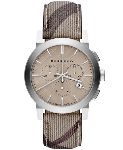 Burberry Watch, Men's Swiss Chronograph Smoke Check Fabric Strap 42mm BU9361