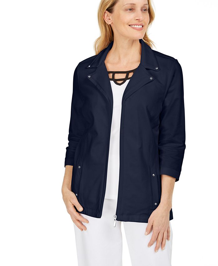 Karen Scott French Terry Notched-Collar Jacket, Created for Macy's - Macy's