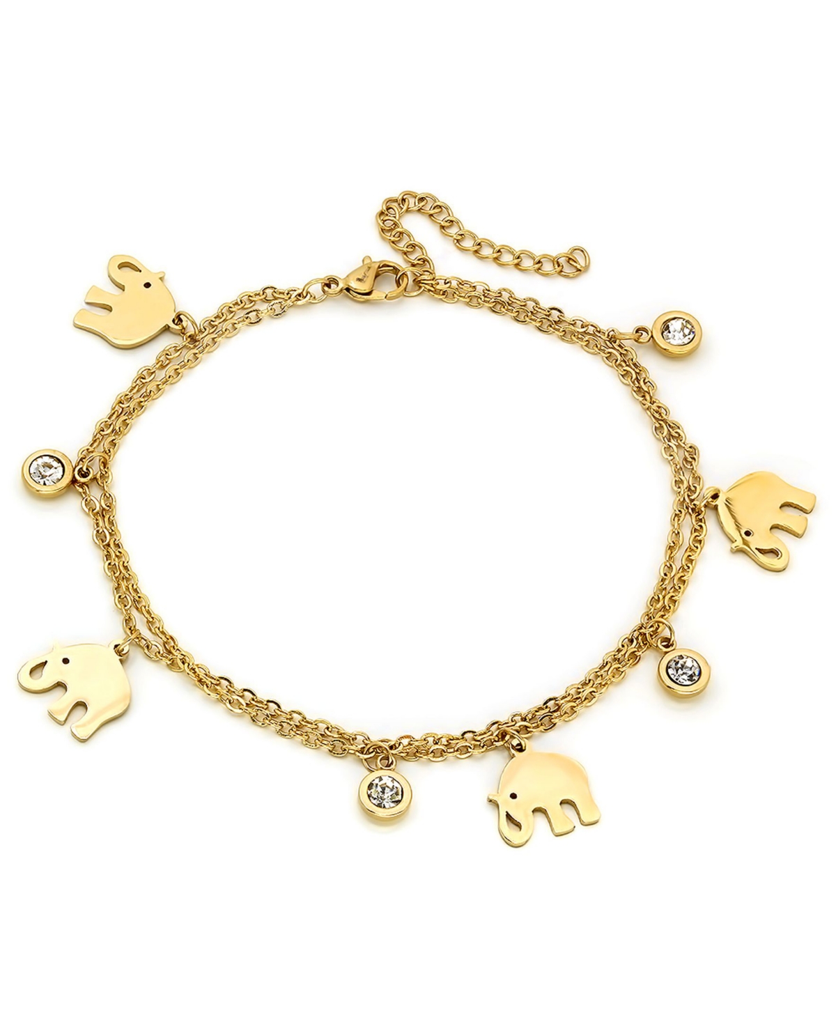 18K Gold Plated Stainless Steel Elephant Charm Adjustable Anklet - Gold-Plated