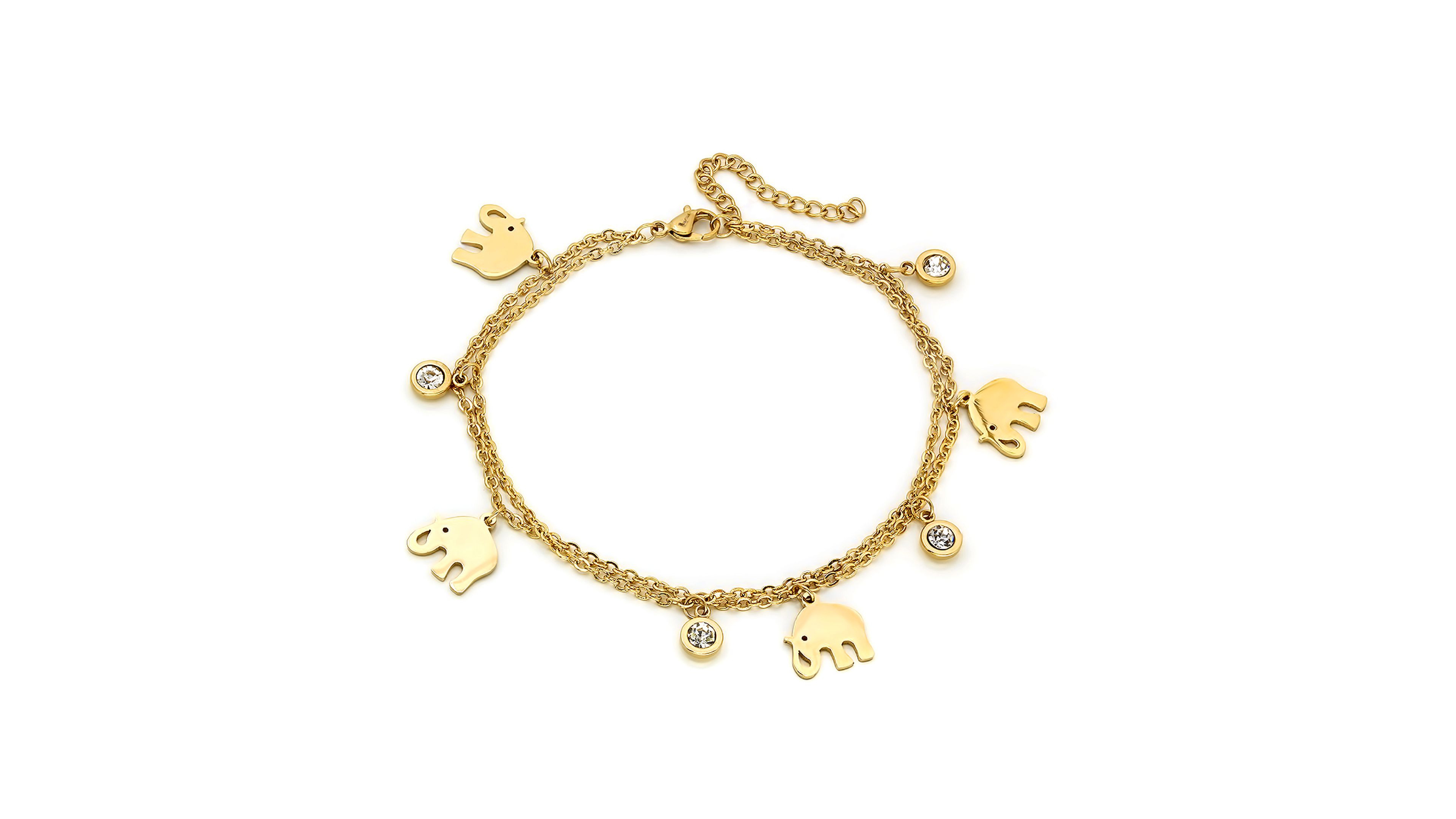 Steeltime 18K Gold Plated Stainless Steel Elephant Charm Adjustable Anklet