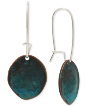 image of Robert Lee Morris Soho Silver-Tone Patina Sculptural Disc Linear Drop Earrings
