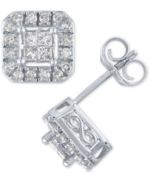 image of Diamond Square Halo Stud Earrings (1/2 ct. t.w.) in 10k White Gold