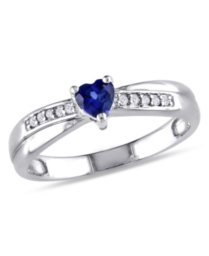 image of Created Sapphire (1/4 ct. t.w.) and Diamond Accent Heart Ring in Sterling Silver