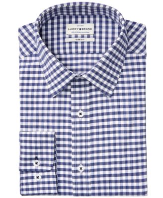 Lucky Brand - Men's Slim-Fit Performance Stretch Navy Slub Gingham Dress Shirt
