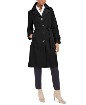 image of Anne Klein Belted Hooded Water-Resistant Raincoat