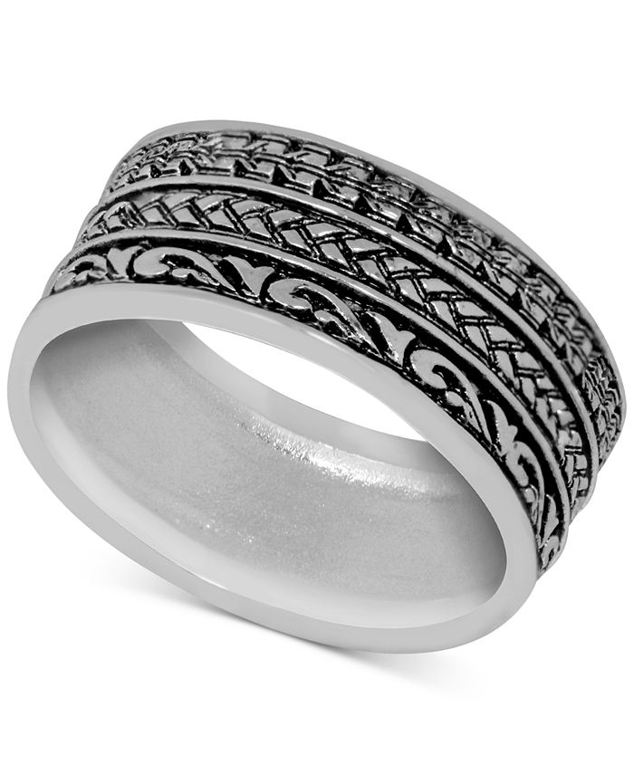 Essentials Patterned Band Ring in Silver-Plate - Macy's