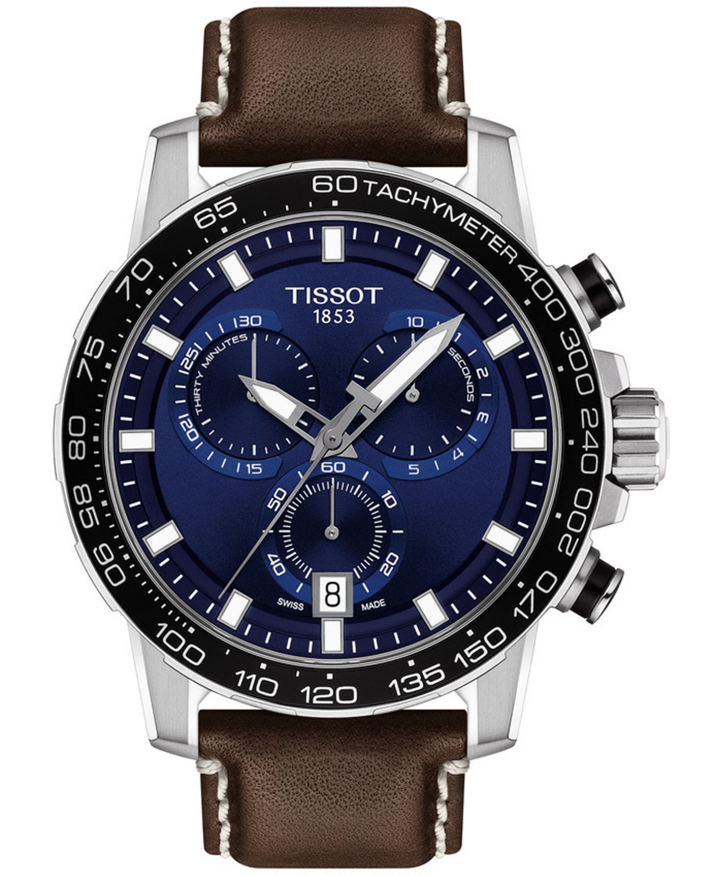 Мужские часы Tissot Swiss T-Sport Supersport Chrono Brown Leather Strap Watch 46mm — фото 1