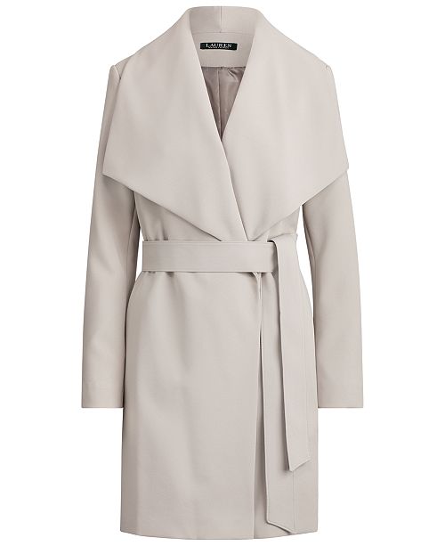 Lauren Ralph Lauren Petite Belted Crepe Wrap Coat & Reviews - Coats ...