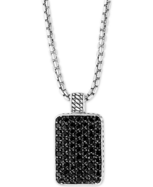 Shop Effy Collection Effy Men's Black Spinel Dog Tag 22" Pendant Necklace In Sterling Silver