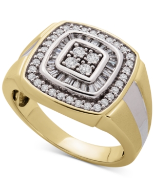 image of Men-s Diamond Baguette Cluster Ring (3/4 ct. t.w.) in 10k Gold & Rhodium-Plate