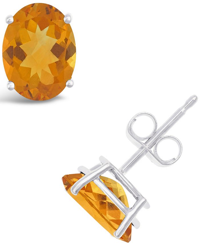 Macy's - Oval-cut Gemstone Stud Earrings in 14K White Gold
