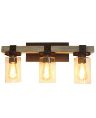 Elegant Designs Industrial Rustic Lantern Restored Wood Look 3 Light Bath Vanity