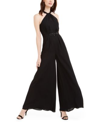 Calvin Klein Twisted Chiffon Halter Jumpsuit - Macy's