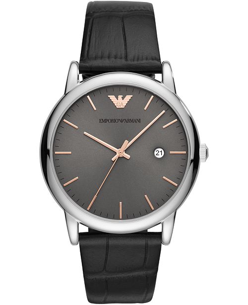 Emporio Armani Men S Black Leather Strap Watch 43mm Reviews Watches Jewelry Watches Macy S