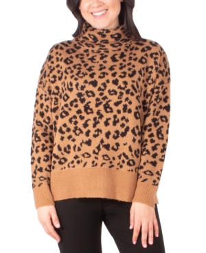 image of Ny Collection Cat-Print Turtleneck Sweater